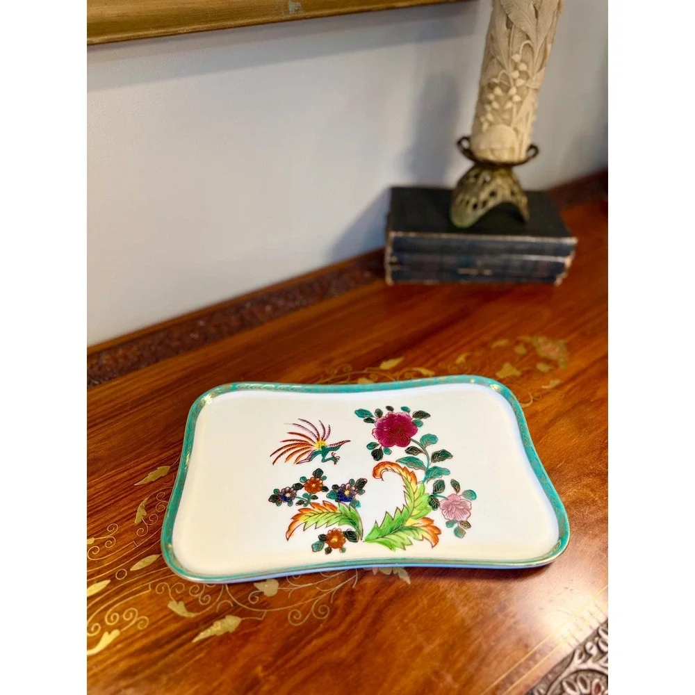 Vintage Charleton Porcelain Vanity Tray, Bird of Paradise Jewelry Tray